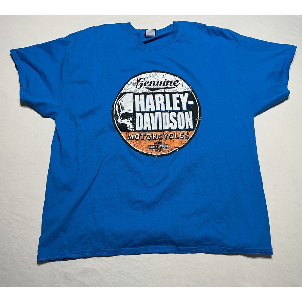 Harley-Davidson Skull Graphic T-Shirt Grand Turk Blue Orange Logo Tee Mens 3XL